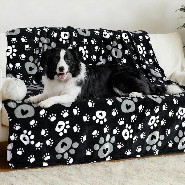 Rezutan Blanket for Large Dogs, Cat Flannel Washable Soft Pet Mat Throw Cover for Kennels-Beds, Sofas, Furniture Protection, Cute Paw Pattern, Black, 50X40 Inch27