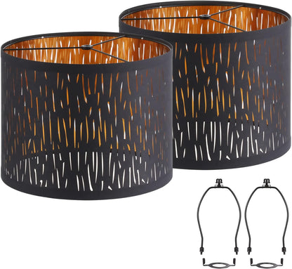 Black Lampshades Set of 2, Drum Lamp Shade with Hollow-Carved Design | 12.7" X 12.7" X 10 Inches Lampshades for Table Lamp, Floor Lamp, Pendant Light, Lamp Shade Harp Holder Included1