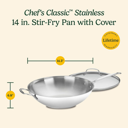 14-Inch Stir-Fry Pan, Helper Handle and Glass Cover, Chef'S Classic Stainless Steel, 726-38H5