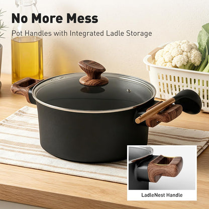 10PCS Ceramic Pots and Pans Set, Kitchen Induction Cookware Set | Black Nonstick Cooking Set, Compatible with Gas & Electric Stoves, PFOA & PFOS Free, Even Heating6