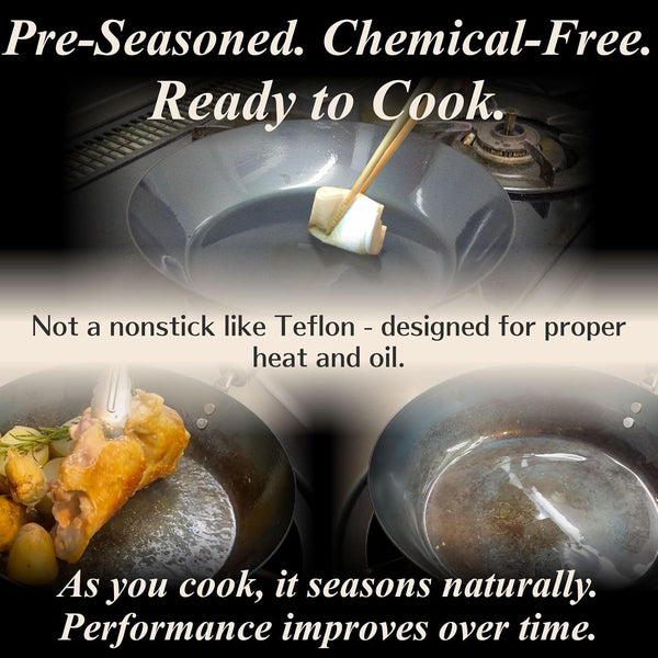 Crafted in Japan. Trusted by Chefs. Japanese Carbon Steel Frying Pan, 9.4 Inch – Precision-Formed, Pre-Seasoned & Lightweight, Chef-Designed for High-Heat Control (9.4 Inches)7