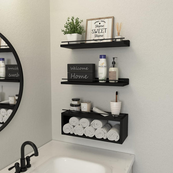 Floating Shelves for Wall with Cube Shelf, Wall Shelves with Metal Rail for Bathroom Decor, Bathroom Organizers and Storage, over Toilet Shelves for Toilet Paper-Black6