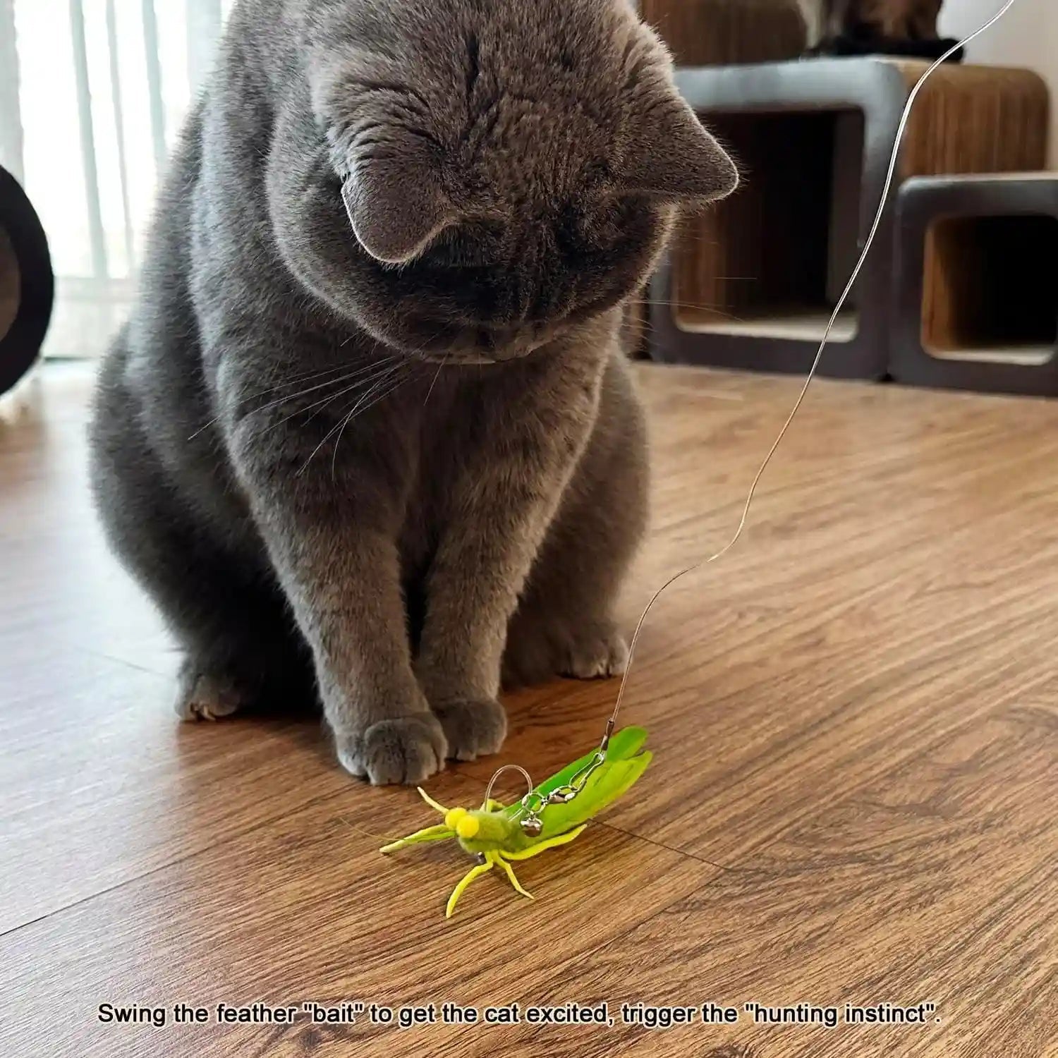 ttcat-3-pack-grasshopper-cat-wand-refills-realistic-green-insect-natural-feather-detachable-replacement-toy-with-bell-universal-lobster-clip-on-cat-teaser-attachments
