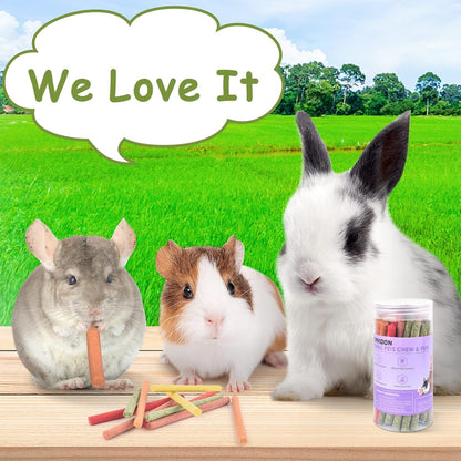 ERKOON 40Pcs Rabbit Timothy Hay Sticks, Five Flavors：Purplepotato/Timothyhay/Pumpkin/Strawberry/Carrot，Suitable Guinea Pig, Hamste, Gerbil, Chinchilla Treats, Chew Toys for Teeth for Bunnies7