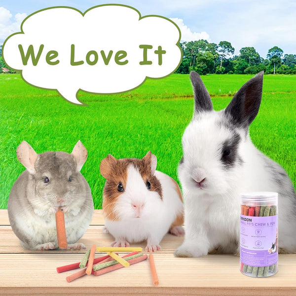 ERKOON 40Pcs Rabbit Timothy Hay Sticks, Five Flavors：Purplepotato/Timothyhay/Pumpkin/Strawberry/Carrot，Suitable Guinea Pig, Hamste, Gerbil, Chinchilla Treats, Chew Toys for Teeth for Bunnies7