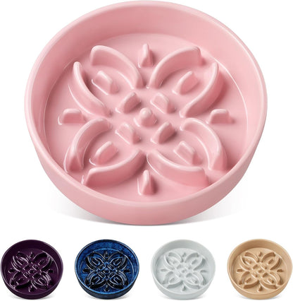 Vancasso Ceramic Slow Feeder Dog Bowls, Puzzle Dog Food Bowls with Floral Maze, anti -Slip Pet Food Dish for Small Breed, 0.6 Cups, Blue9
