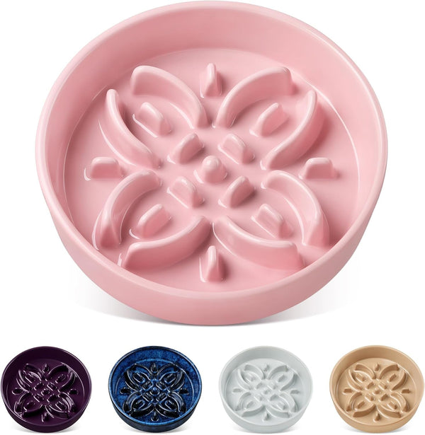 Vancasso Ceramic Slow Feeder Dog Bowls, Puzzle Dog Food Bowls with Floral Maze, anti -Slip Pet Food Dish for Small Breed, 0.6 Cups, Blue9