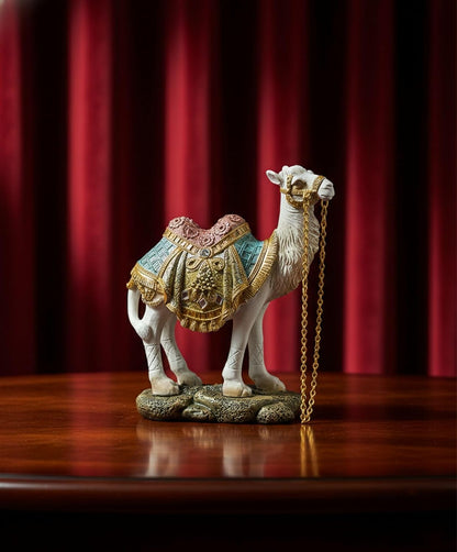 Ornate White Camel Figurine — Decorative Resin Camel Statue with Gold Embellished Saddle & Chain — Luxury Home Décor Accent for Mantel, Shelf, Tabletop (5.5 × 2 × 6 In, 0.4 Lb)4