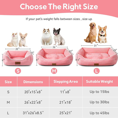 Cat Dog Bed for Pets, Rectangle Pet Bed Gift for Puppy and Kitten, Machine Washable Calming Fluffy Pet Couch Sofa for Indoor Outdoor, Portable Soft Cat Bed with Non-Slip Bottom (Small, Pink)2