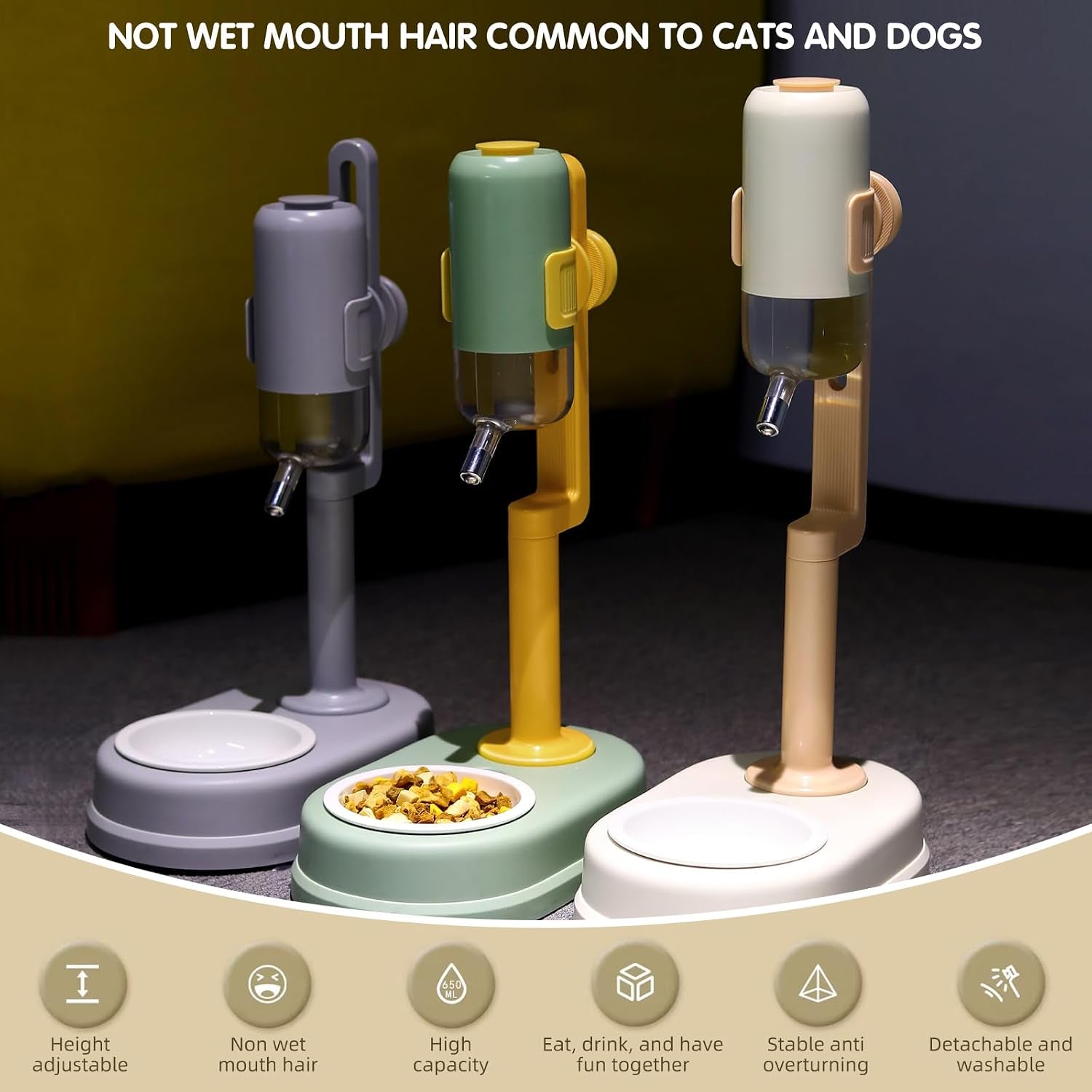 pet-standing-water-dispenser-cat-dog-standing-ceramic-bowl-automatically-feeding-water-height-adjustable-detachable-pole-gray-large