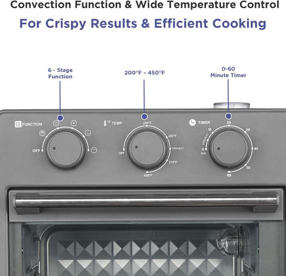 Home, 16.5 Qt Air Fryer Oven, with Steam Infusion, Black, Convection Countertop Oven, 6 Cooking Functions, 200–450°F Temperature Control, Interior Light, Fry Basket & Baking Tray Included4