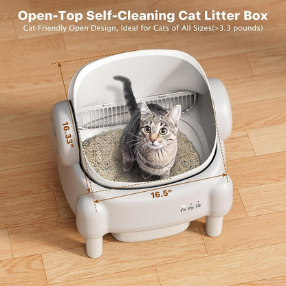 Automatic Cat Litter Box,Self Cleaning Litter Box for Multiple Cats with Open Top Design, App Control, Safety Protection, Ultra-Quiet,Easy Setup,White2