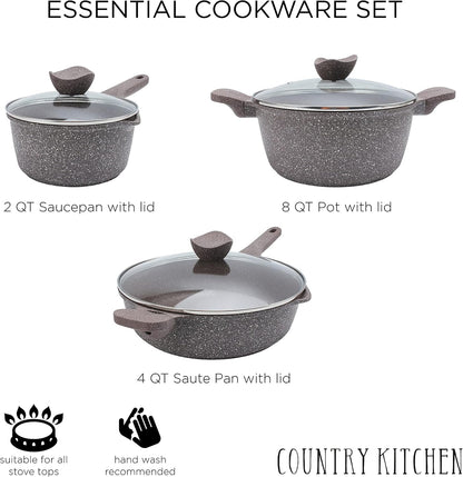 Non-Stick Cast Aluminum Cookware Set - Durable Kitchen Cookware for Everyday Cooking, Chocolate Brown, 6 Pc.4