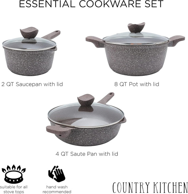 Non-Stick Cast Aluminum Cookware Set - Durable Kitchen Cookware for Everyday Cooking, Chocolate Brown, 6 Pc.4