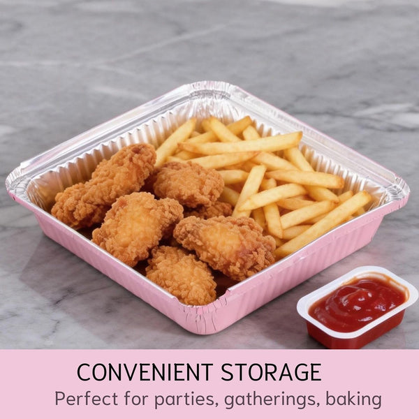 (40 Pack) 8X8 Square Aluminum Baking Cake Pans with Clear Lids - Pink Foil Pans with Lids - Disposable Food Containers Great for Cooking, Heating, Storing, Prepping Food7
