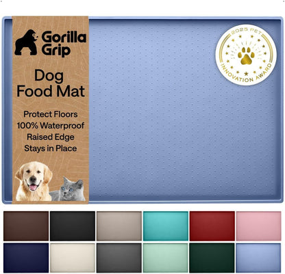 GORILLA GRIP 100% Waterproof Raised Edge BPA Free Silicone Pet Feeding Mat, Dog Cat Food Mats Contain Spills Protects Floors, Placemats for Cats and Dogs Water Bowl, 18.5X11.5, Gray13