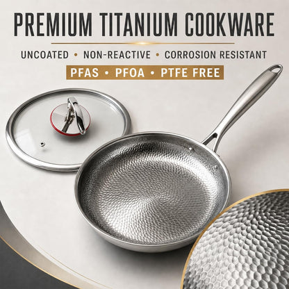 Titanium Pans for Cooking, Titanium Frying Pan with Lid (8In) | Uncoated Hammered Pro Skillet, PFAS PFOA PTFE Free, Induction, Gas, Oven and Dishwasher Safe3