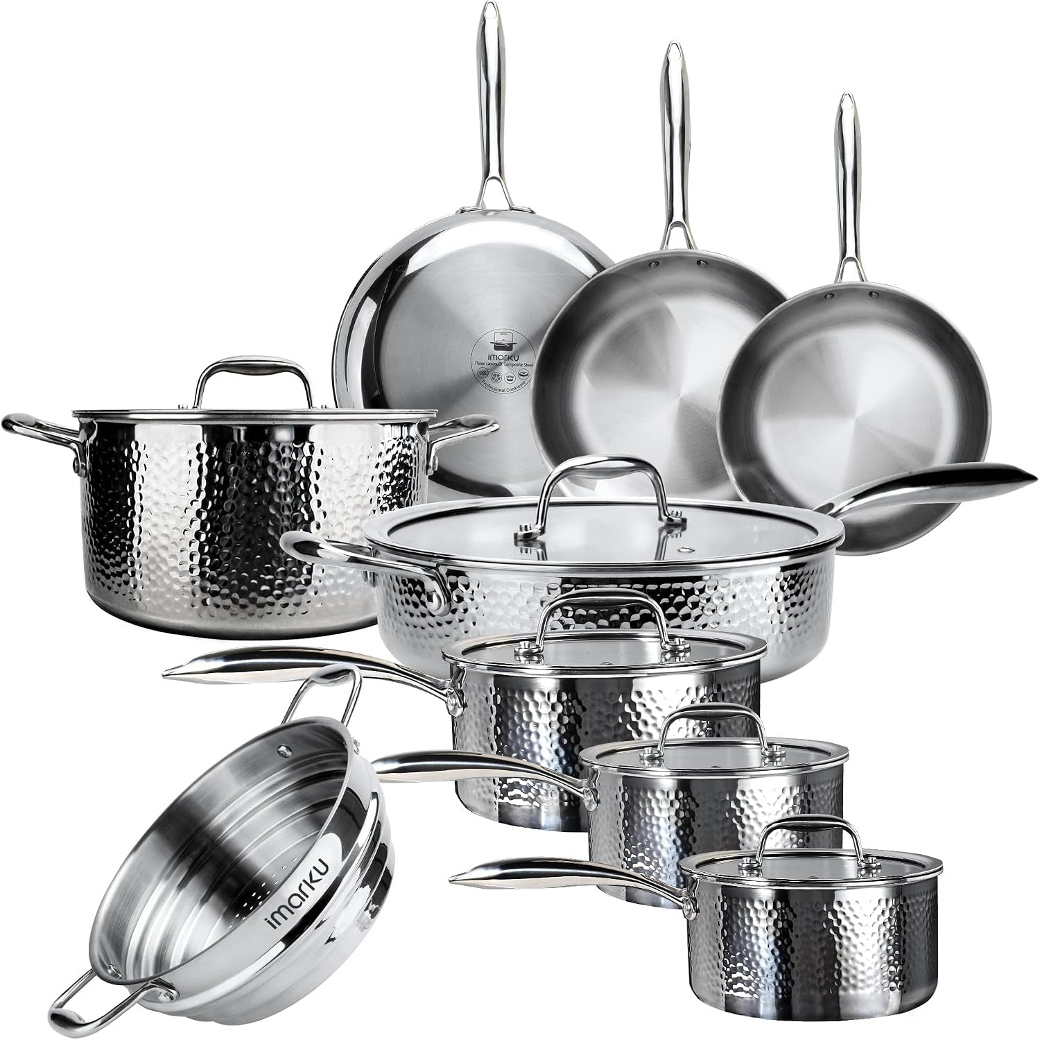 14-piece-tri-ply-hammered-stainless-steel-cookware-set-multifunctional-14pc-pots-and-pans-with-steamer-non-toxic-no-coating-nonstick-induction-oven-safe-up-to-500-f