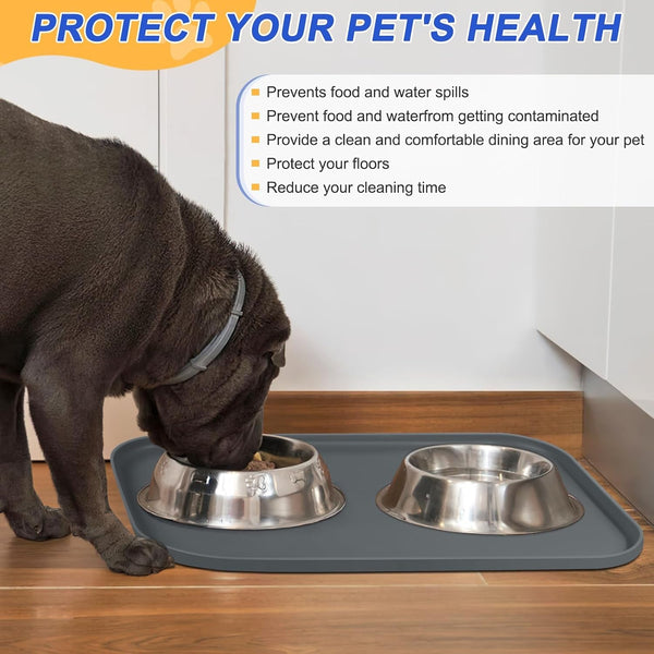 SMILOOL Waterproof Silicone Pet Food Mat with Raised Edge for Dog & Cat | 19" X 12" Non-Slip Pet Feeding Mats with Lip for Food & Water Bowl, Food Grade, Easy Cleaning, Dark Gray5