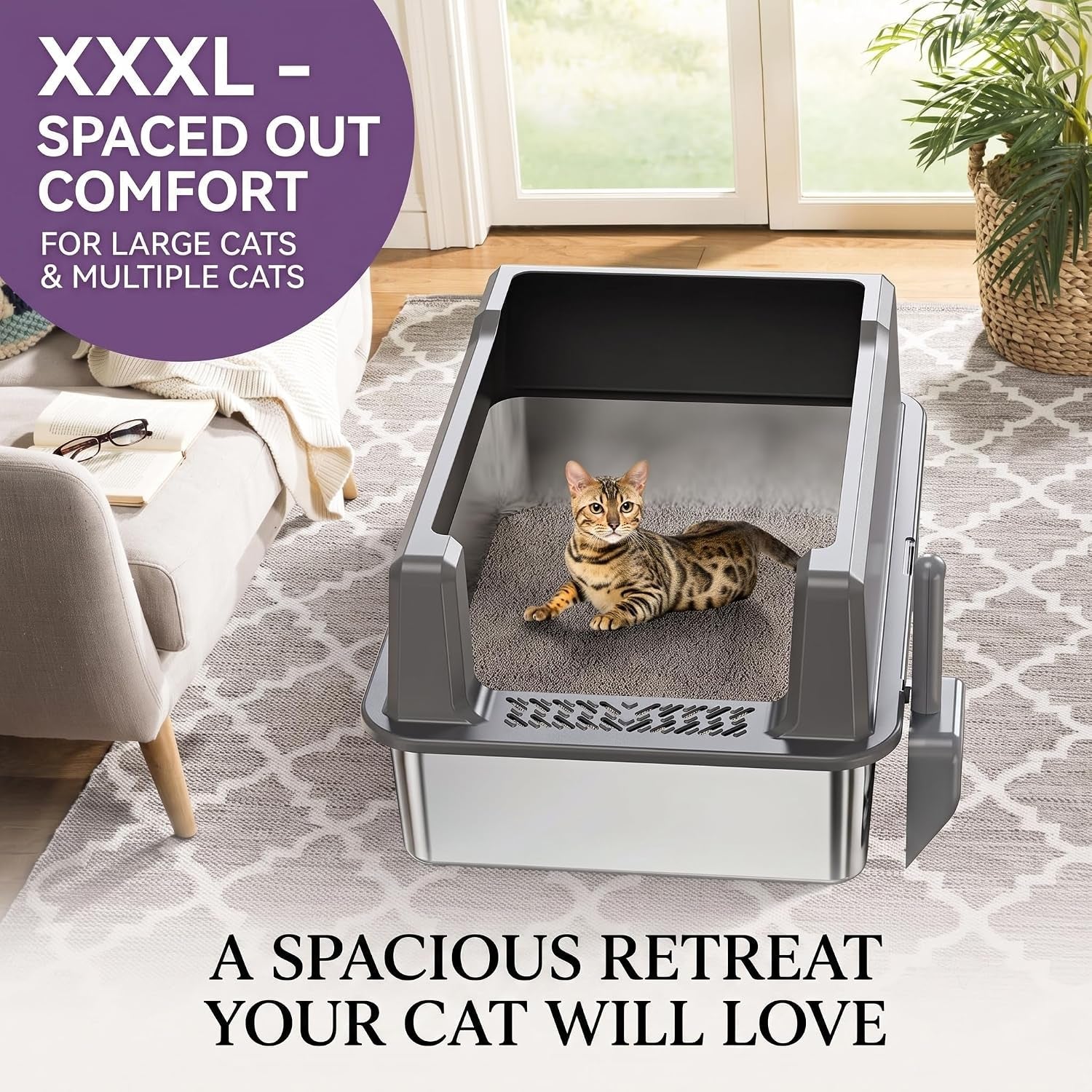 xxl-stainless-steel-cat-litter-box-with-lid-26x18x12-inches-12-inch-high-sides-for-big-and-multiple-cats-anti-urine-leakage-durable-metal