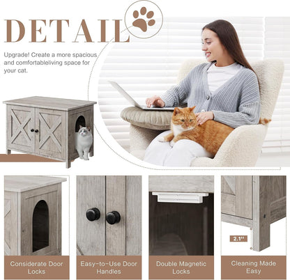 JY QAQA Cat Litter Box Enclosure,Litter Box Furniture Hidden with Barn Door,Wooden Washroom Furniture,Cat House,Fit Most of Litter Box6