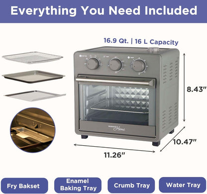 Home, 16.5 Qt Air Fryer Oven, with Steam Infusion, Black, Convection Countertop Oven, 6 Cooking Functions, 200–450°F Temperature Control, Interior Light, Fry Basket & Baking Tray Included6