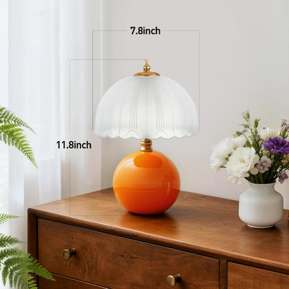 Mushroom Table Lamp, Ceramic Bedside Lamp with Glass Shade, 3-Way Lighting (2700K-5000K) Rocker Switch, Small Nightstand Lamp for Bedroom, Living Room, Office, Orange5