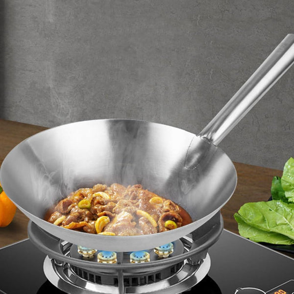 Heavy Duty Stainless Steel Wok Pan Handle 12-Inch round Bottom Cooking Pan for Induction Electric Gas Stoves Versatile Home Cookware Random Style3