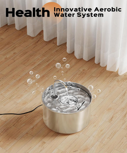Cat Water Fountain Stainless Steel + 6 Filters + 3 Sponges - Pet Water Fountain 24/7 Keep the Water Fresh 74Oz Capacity Ultra-Quiet No Sputter Compact Easy to Clean2
