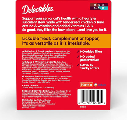 Delectables Lickable Treat Stew Senior 10+ Wet Cat Treat with Real Chicken, Food Topper, Hydrating, Grain-Free, No Fillers, No By-Products, No Added Preservatives, 1.4Oz Pouch, 12Ct8