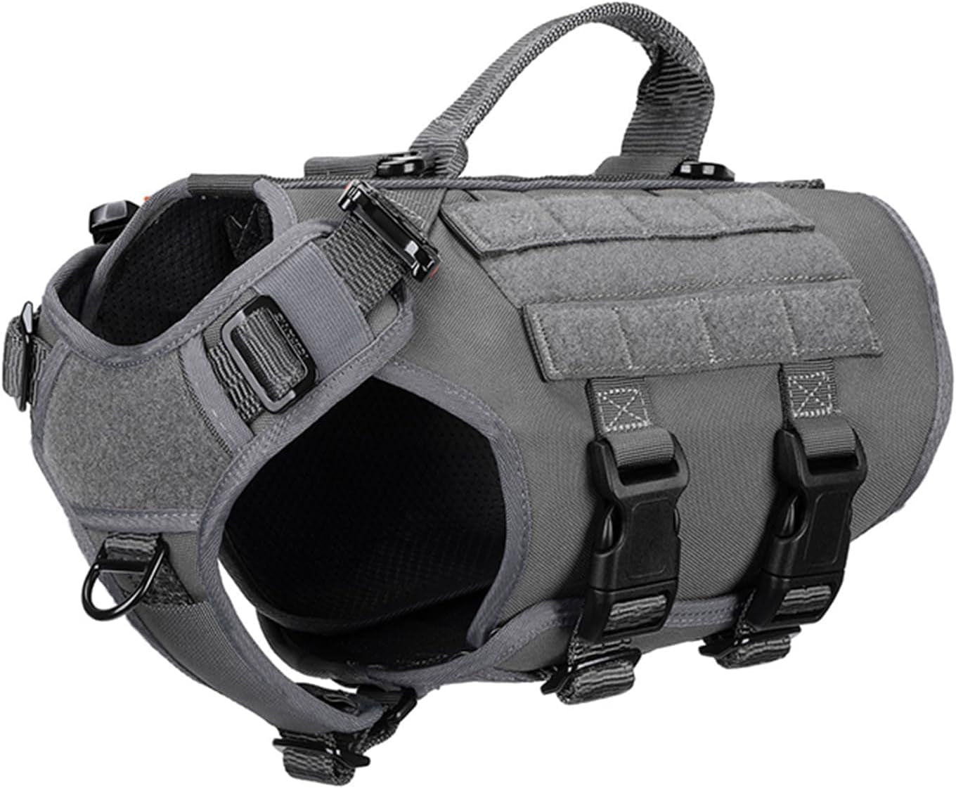 icefang-no-pull-tactical-dog-harness-for-large-dogs-adjustable-dog-vest-control-handle-molle-panel-front-hook-3-leash-clips-soft-padded-for-walking-training-pink-large