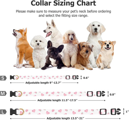 Cotton Dog Collar White and Pink Love Heart with Pendant Cute Dog Collar S | Handmade Distinctive Patterns Skin-Friendly and Breathable Girl Boy Dogs Collars3