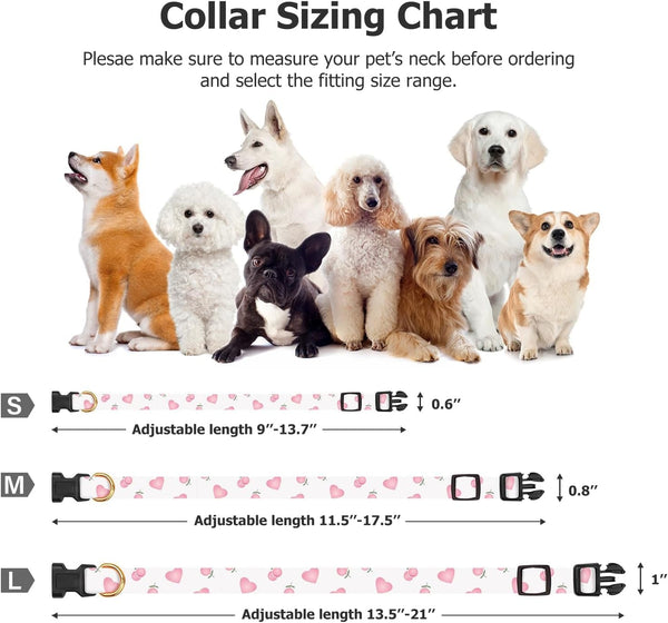 Cotton Dog Collar White and Pink Love Heart with Pendant Cute Dog Collar S | Handmade Distinctive Patterns Skin-Friendly and Breathable Girl Boy Dogs Collars3
