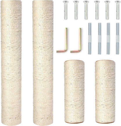 Barelove Cat Scratching Post Replacement, 4 Pieces Cat Scratcher Cat Tree Replacement Parts, 15.4'' X 2.67" Dia + 7.87“ X 2.67" Dianatural Sisal Rope Cat Scratch Posts Include M8 Screws1
