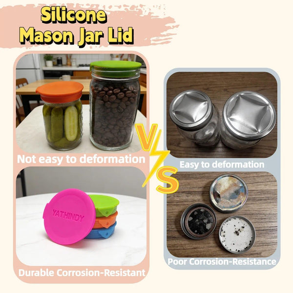 ORIGINAL CREATOR-4 Pack Silicone Mason Jar Lids for Ball, Kerr and More,Fit Regular Mouth & Wide Mouth Storage Caps for Mason/Canning Jars,Leak-Proof,Dishwasher Safe(Single-Color)3