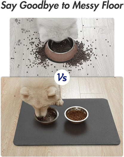 Montvoo-Absorbent Pet Feeding Mat-No Stains Pet Mat for Food and Water Bowl-Quick Dry Cat & Dog Food Mat Water Dispenser Mat-Pet Supplies Mat-Dog Water Bowl Mat for Messy Drinker,（Darkgrey,12"X19"）4