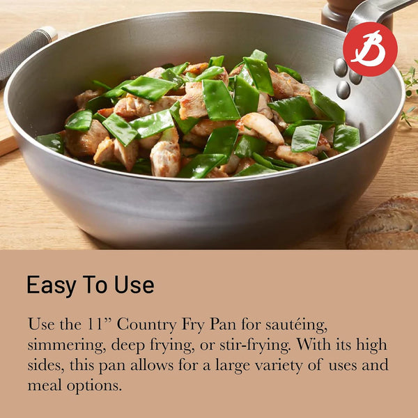 MINERAL B Carbon Steel Country Fry Pan - 11” Diameter, 7.7” Cooking Surface - Ideal for Sauteing, Simmering, Deep Frying & Stir Frying - Naturally Non-Stick Finish - Made in France6