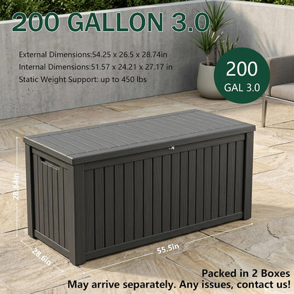 Outdoor Storage Box, 200 Gallon Waterproof Deck Box [Upgraded 3.0], Premium Hydraulic Cushion Storage Chest, High-Load Lockable Two-Seater Patio Storage Bench, Large Country Estate, Black2
