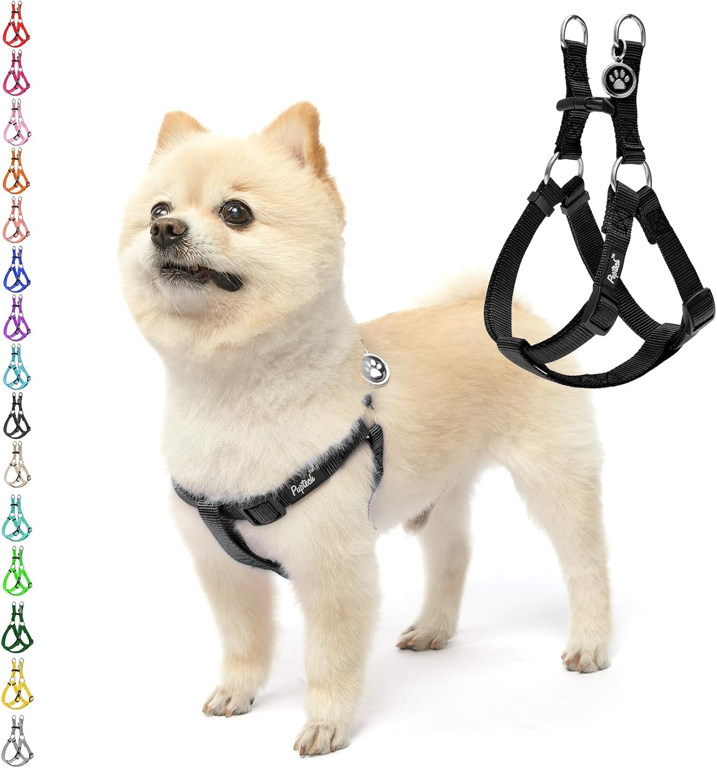 pupteck-no-pull-dog-harness-soft-adjustable-basic-nylon-step-in-puppy-vest-outdoor-walking-with-id-tag