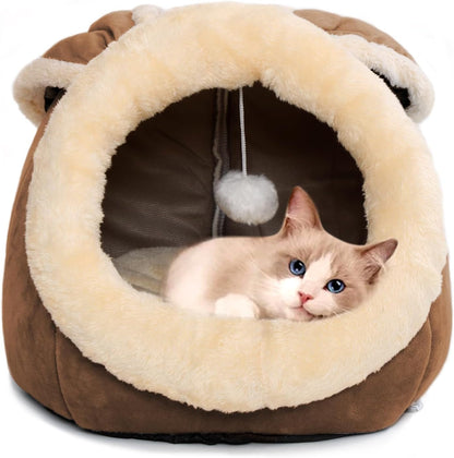 Cat Beds for Indoor Cats-Rabbit-Shaped Cat Cave Bed with Hanging Toy,Grey M | Super Soft Calming Cat Tent House for Kitten&Puppy,Warm Plush&Machine Washable&Removable Cushioned Pad,Cute Cat Hideaway10
