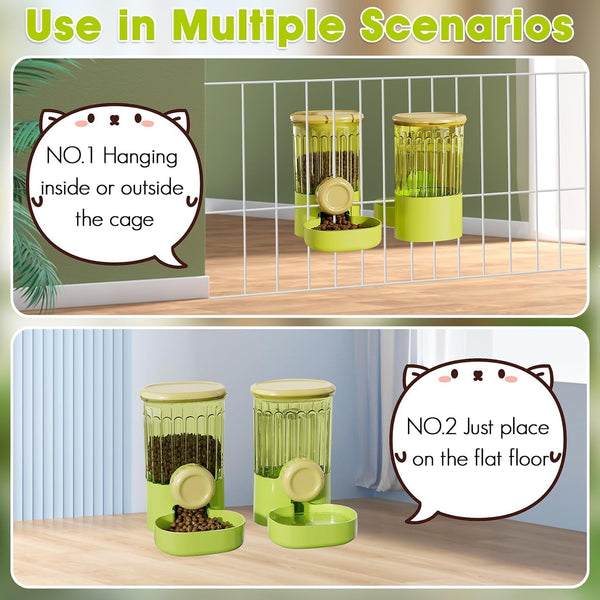 Hanging Small Cat Feeder Water Set, 1L Food Dispenser and 0.8L Water Bottle | Automatically Refill, Auto Gravity Pet Feeder and Waterer Set, 3-5 Days for Puppy, Kitten, Rabbit and Small Pets3