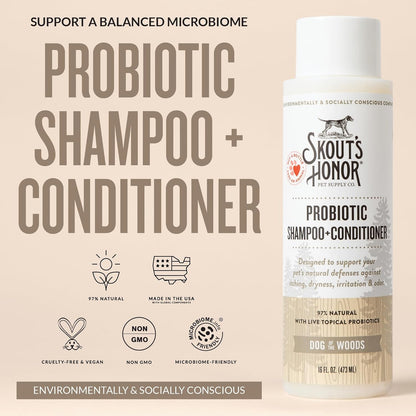 SKOUT'S HONOR Probiotic Dog Shampoo and Conditioner - DOTW, 16 Oz | Hydrating Natural 2-In-1 for Itchy Skin, Microbiome-Friendly with Avocado Oil & Omega-3S, Paraben & Sulfate-Free2