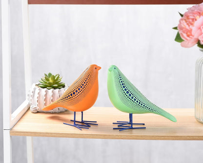 Bird Figurine, Modern Sculpture and Statues for Home Decor, Animal Statues for Bookshelf, Table, Entryway, Fireplace, Resin Decorative Sculpture with Chic Polka Dots Art Design (Orange)4