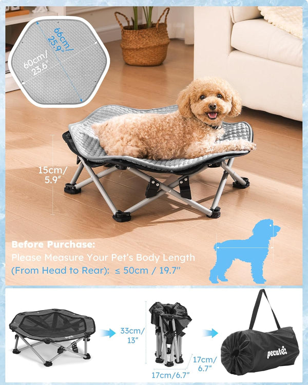 Pecute Raised Dog Bed with Cooling Mat, Elevated Pet Cot for Small Dogs, M | Breathable Textilene Mesh, Outdoor Camping & Beach, Steel Frame,130 Lbs Heavy Duty Support, Tool-Free 3-Second Quick Assembly9