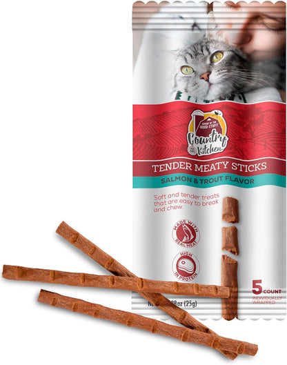 Country Kitchen Salmon & Trout Tender Meaty Sticks Cat Treats, High in Protein, Easy to Break and Chew, 0.88 Oz, 5 Count1