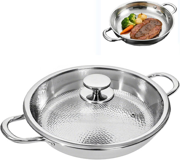 Titanium Hammered Pan, Upgrade Double Handle Non Stick Titanium Pans for Cooking, Ultra-Durable, Scratch-Resistant, Even Heating Frying Pans, Compatible with All Cooktops,With Lid,9.44In1