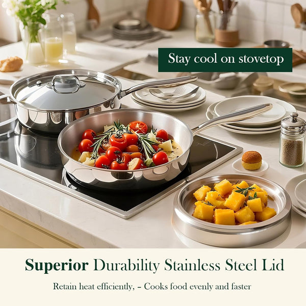 12 Inch Tri-Ply Stainless Steel Frying Pan, Frying Pan with Lid, PFOA/PTFE Free Skillet, Induction Cooking Pans, Dishwasher & Oven Broiler Safe 600F, Professional Cookware, Heavy Duty & Even Heat6