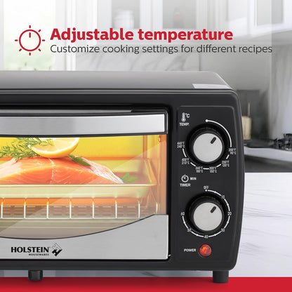 4 Slice Countertop Toaster Oven with 60 Minute Timer Includes Pan and Wire Rack, Perfect for Baking, Broiling, and Toasting Compact Design in Sleek Black for Convenient Kitchen Use5