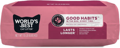 World'S Best Cat Litter, Good Habits Cat Attract Litter, Unscented, 15 Lb | Attracts Cats and Kittens with Plant-Based Attractant; Natural Corn Litter, Quick Clumping, Flushable, 99% Dust Free Formula5