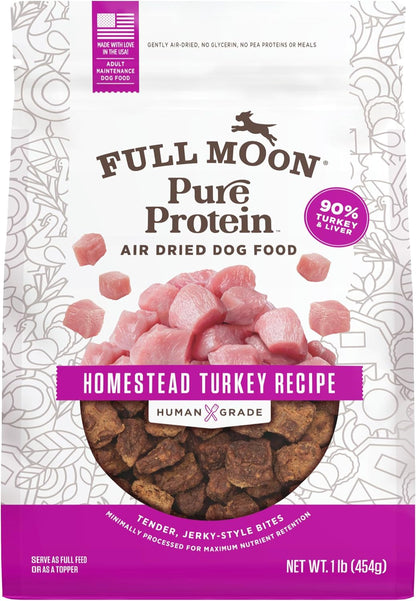 Full Moon® Pure Protein Air Dried Dog Food Homestead Turkey Recipe 1Lb | Human Grade, Protein-Rich, Jerky-Like Texture, Shelf-Stable, 90% Meat1